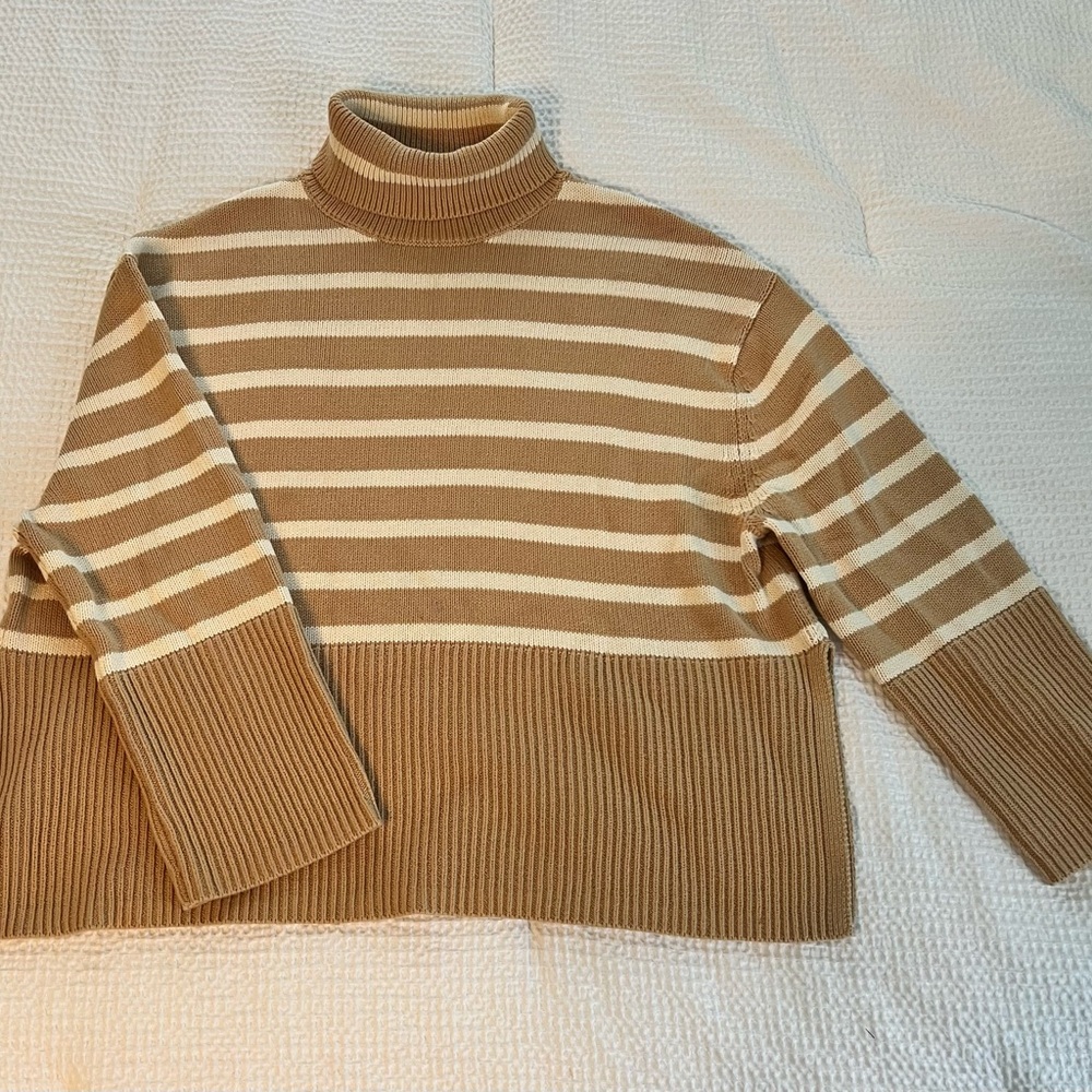 GAP Brown and Cream Striped Turtleneck Sweater